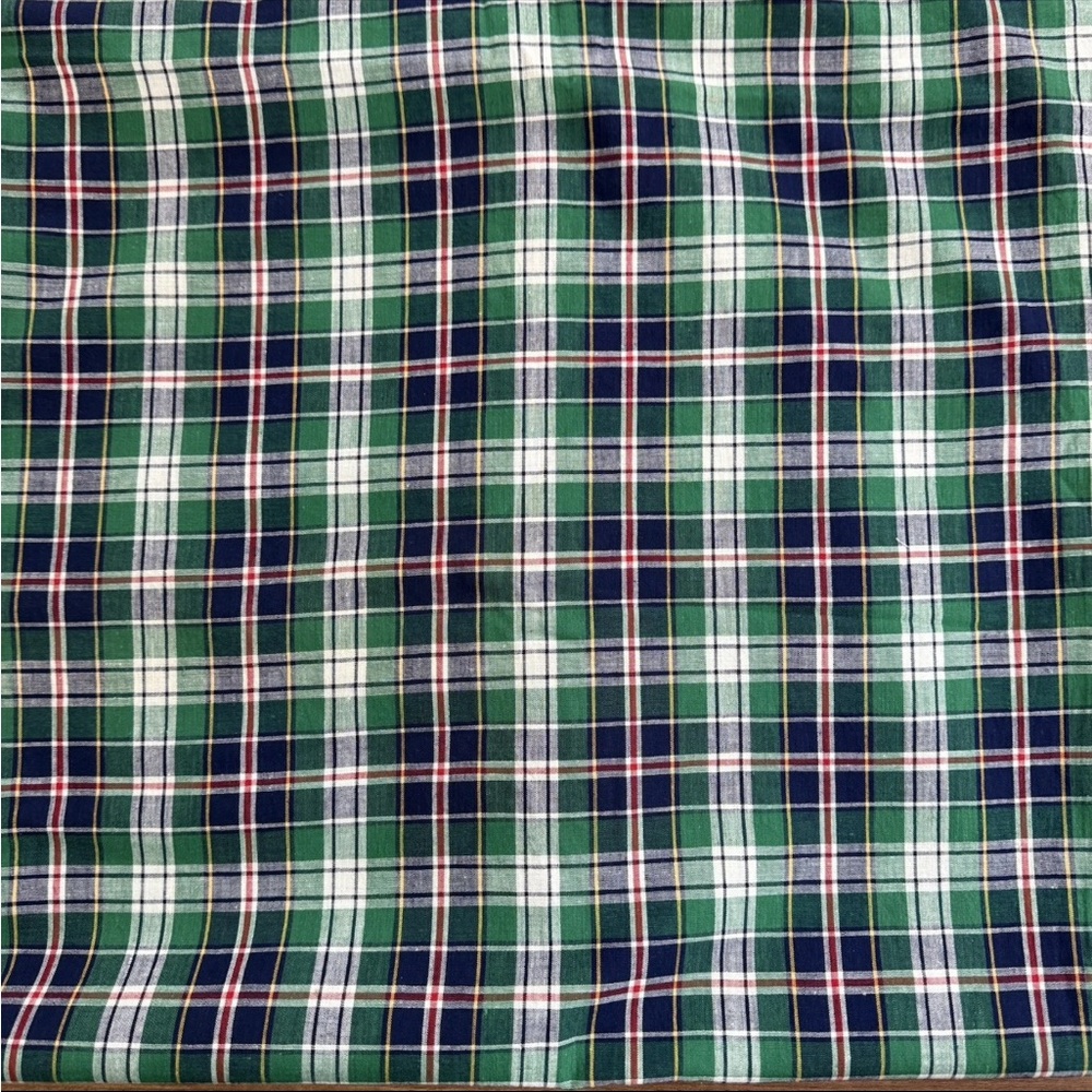 Vintage 50s Woven Plaid Cotton Fabric Green White Blue Red 3.5 yards L x 36"W